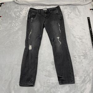 Free People Jeans Womens 29 (31x28) Black Mid Rise Distressed Grunge Y2K